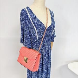 Michael Kors 35T0GX0L2U Meidum Flap Vegan Leather Shoulder Bag In GRAPEFRUIT